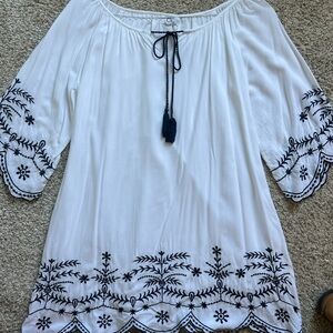 C.C White Tunic with Navy Embroidery